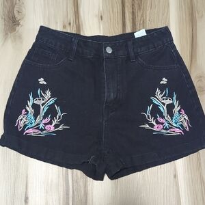 Mushroom Embroidered High Waist Shorts